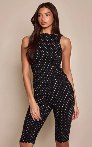Black Denim Polka Dot Sleeveless Top