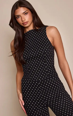 Black Denim Polka Dot Sleeveless Top