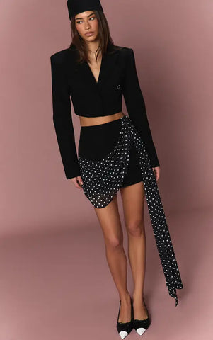 Polka Dot Pocket Detail Cropped Blazer