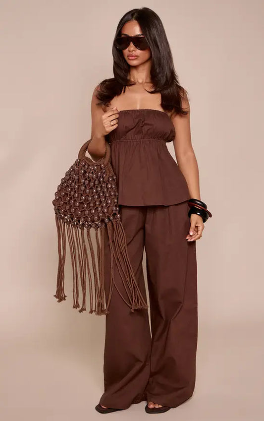 Linen Look Floaty Wide Leg Trousers Co-ord