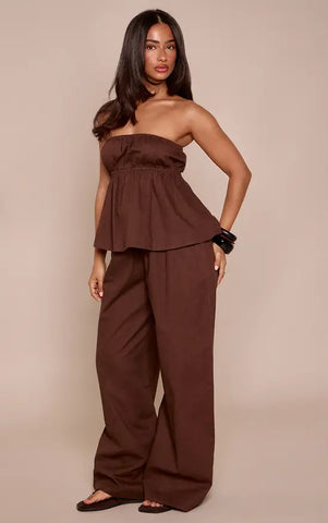 Linen Look Floaty Wide Leg Trousers Co-ord