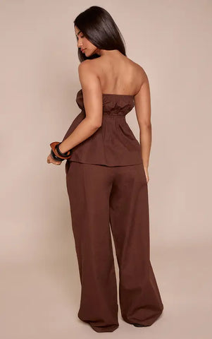 Linen Look Floaty Wide Leg Trousers Co-ord