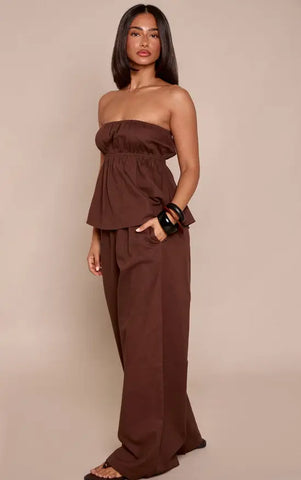 Linen Look Floaty Wide Leg Trousers Co-ord