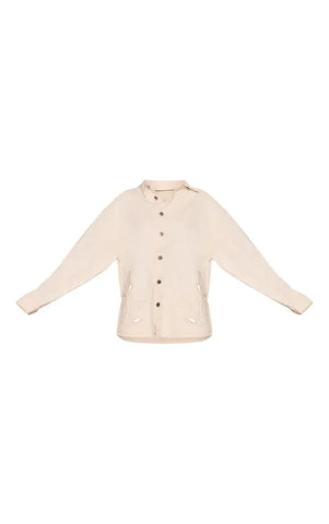 Ecru Floral Embroidery Cut Out Detail Denim Shirt
