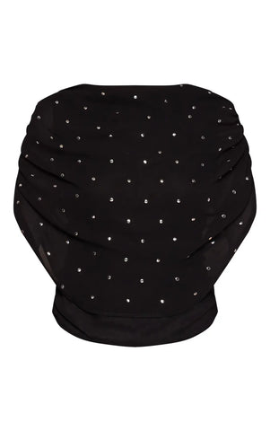 Petite Black Stud Detail Ruched Cape Top
