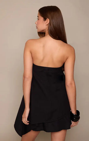 Linen Look Bandeau Asymmetric Hem Floaty Long Top