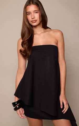 Linen Look Bandeau Asymmetric Hem Floaty Long Top