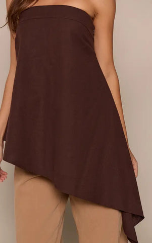 Linen Look Bandeau Asymmetric Hem Floaty Long Top