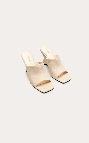 Faux Linen High Vamp Mule Curved Wedges