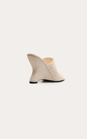 Faux Linen High Vamp Mule Curved Wedges