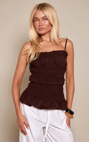 Linen Look Shirred Cami Top