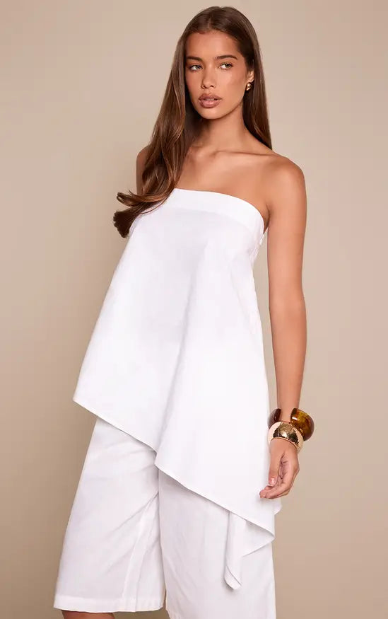 Linen Look Bandeau Asymmetric Hem Floaty Long Top