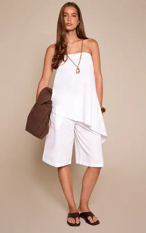 Linen Look Bandeau Asymmetric Hem Floaty Long Top
