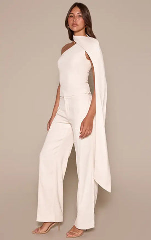 Tailored Woven Shoulder Cape Top and Trousers