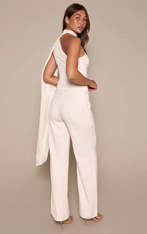 Tailored Woven Shoulder Cape Top and Trousers