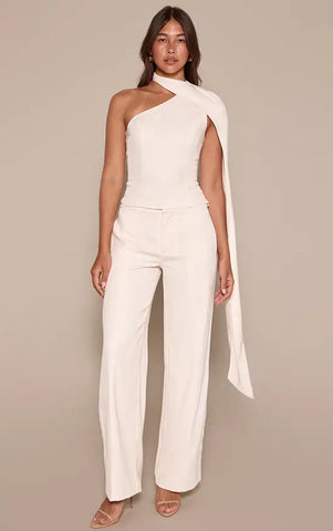 Tailored Woven Shoulder Cape Top and Trousers