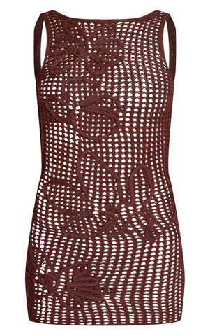 Contrast Flower Rope Detail Crochet Knit Mini Dress