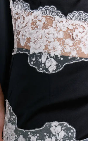 Black Satin Contrast Lace Asymmetric Mini Dress