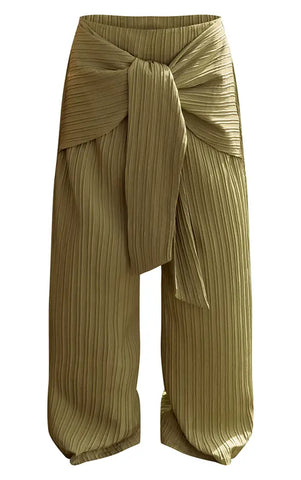 Mushroom Textured Woven Wrap Tie Trousers