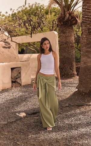 Mushroom Textured Woven Wrap Tie Trousers