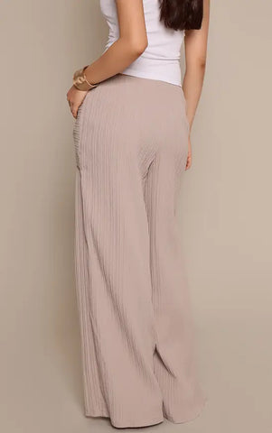 Mushroom Textured Woven Wrap Tie Trousers - Mushroom