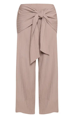 Mushroom Textured Woven Wrap Tie Trousers - Mushroom