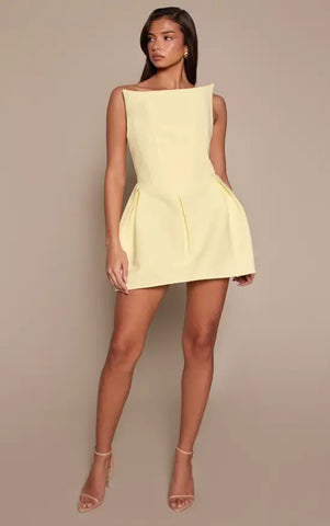 Premium White Woven Tulip Skirt Bandeau Mini Dress