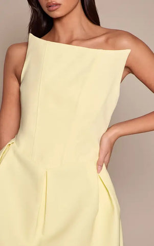 Premium White Woven Tulip Skirt Bandeau Mini Dress