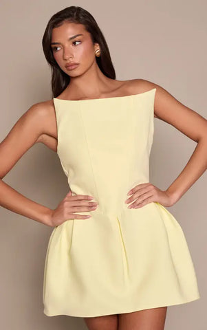 Premium White Woven Tulip Skirt Bandeau Mini Dress