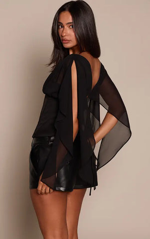 Corset Waist Chiffon Drape Sleeve Top