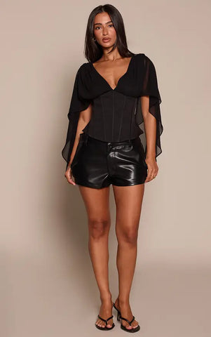 Corset Waist Chiffon Drape Sleeve Top