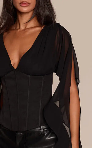 Corset Waist Chiffon Drape Sleeve Top
