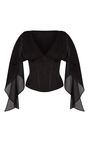 Corset Waist Chiffon Drape Sleeve Top