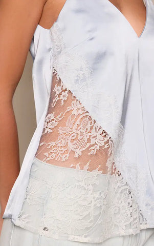 Pale Blue Contrast Asymmetric Lace Trim Strappy Top