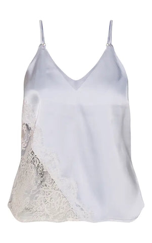Pale Blue Contrast Asymmetric Lace Trim Strappy Top
