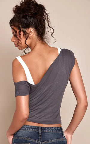 Charcoal Double Layer Sheer Knit Tank Top