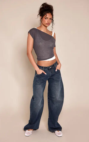 Charcoal Double Layer Sheer Knit Tank Top