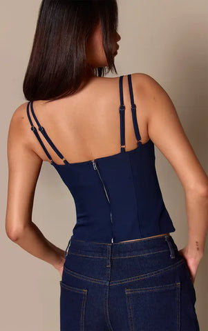 Woven Contrast Lace Detail Strappy Corset
