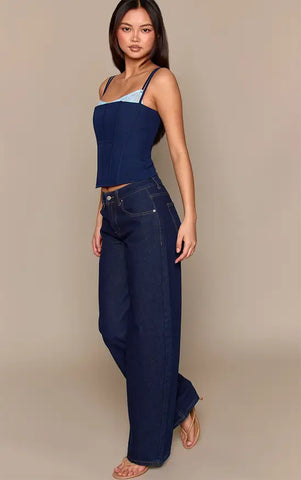Woven Contrast Lace Detail Strappy Corset