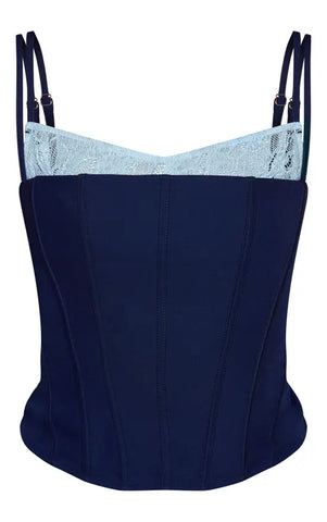 Woven Contrast Lace Detail Strappy Corset