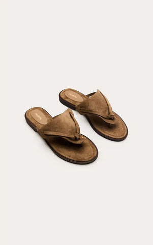 Taupe Faux Suede High Vamp Toe Thong Sandals