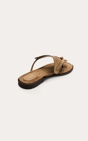 Taupe Faux Suede High Vamp Toe Thong Sandals