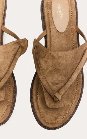 Taupe Faux Suede High Vamp Toe Thong Sandals