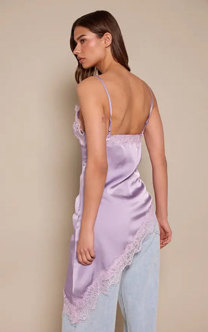 Satin Lace Detail Asymmetric Long Top