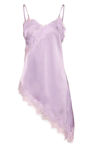 Satin Lace Detail Asymmetric Long Top