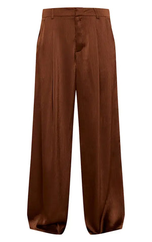 Textured Satin Double Pleat Wide Leg Trouser