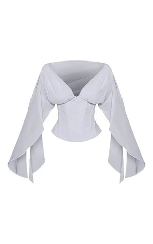 Corset Waist Chiffon Drape Sleeve Top