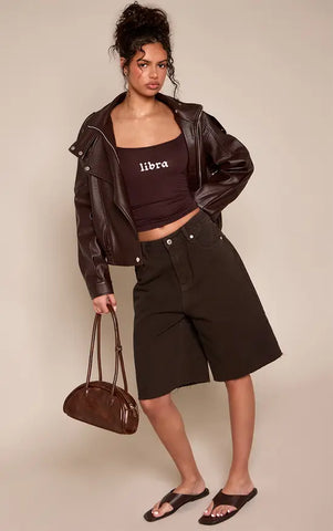 Funnel Neck Faux Leather Biker Jacket