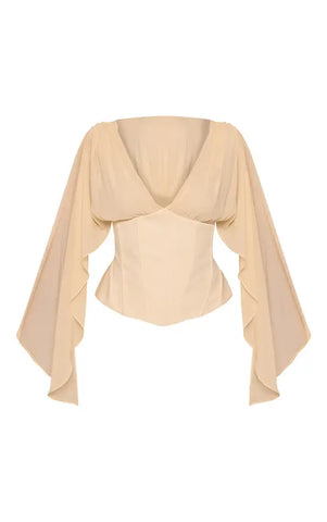 Corset Waist Chiffon Drape Sleeve Top