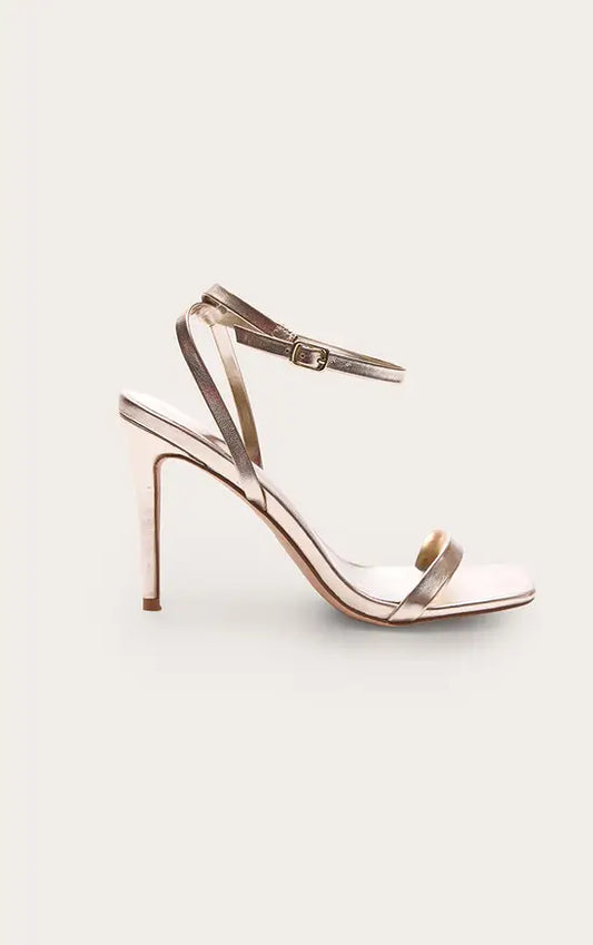Gold Square Toe Barely There Strap High Heeled Sandals